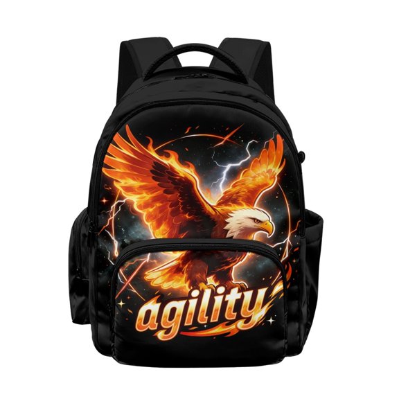Whosucclay Fire Eagle Print Large Capacity School Bookbag for Boys Girls, High School Elementary School Casual Knapsack with Front Pocket for Travel Camping