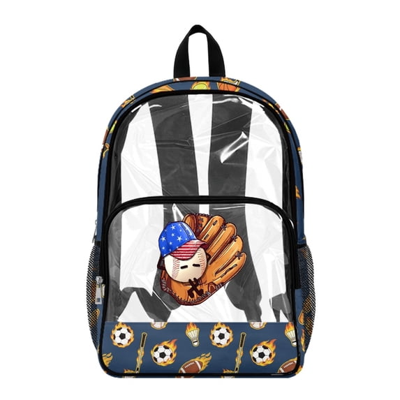 Whosucclay Fire Sports Clear Backpack for Girls Boys, 17 Inch Adjustable Straps Transparent Daypack Middle School Preschool with Spacious Side Pockets