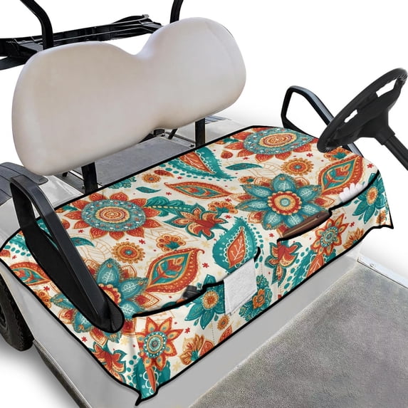 Whosucclay Floral Pattern Thick Golf Cart Seat Protector, Breathable 4-Pocket Golfcart Cushion Cover for EZGO Club Car Yamaha, 52.36" x 32.28"