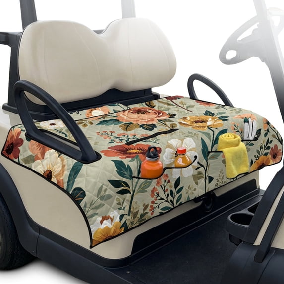 Whosucclay Floral Print Seat Covers for Golf Carts, 4 Convenient Pockets for EZGO Club Car 2-Seater Golf Cart, 51.18 inch x 30.3 inch