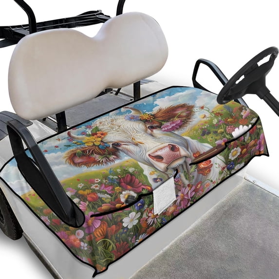 Whosucclay Flower Bull Golf Cart Seat Protector, Fold-Away Design Washable Anti-Fade Golf Cart Seat Cover for Yamaha EZGO Club Car, 52.36" x 32.28"