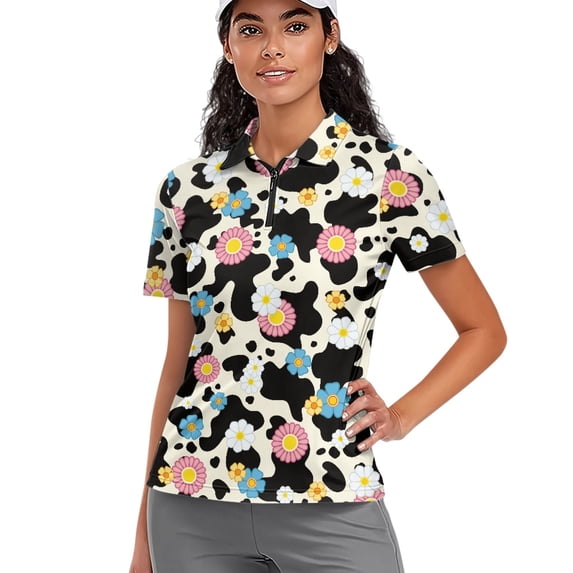 Whosucclay Flowers Pattern Workout Tennis Activewear for Outdoor Bowling, Soft Polyester Polo Shirts Elastic Quick Dry Tennis Shirts Size Small