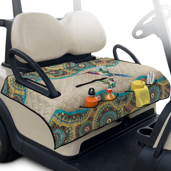 Whosucclay Foldable Golf Cart Seat Covers for Club Car 2-Person Golf Carts, 4 Convenient Pockets with Holes Club Car Seat Cover Protector, Hummingbird Mandala Print