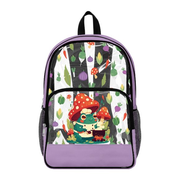 Whosucclay Frog Chef Cooking Clear Bag Adjustable Straps Heavy Duty Transparent Clear Backpack with Lightweight PVC, Middle School High School Bag
