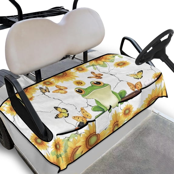 Whosucclay Frog Sunflower Butterfly Golf Cart Seat Cover, Anti-Slip with 4 Pockets Towel Blanket for More 2 Person Seats Breathable Towel Seat Cover, 52.36"x 32.28"