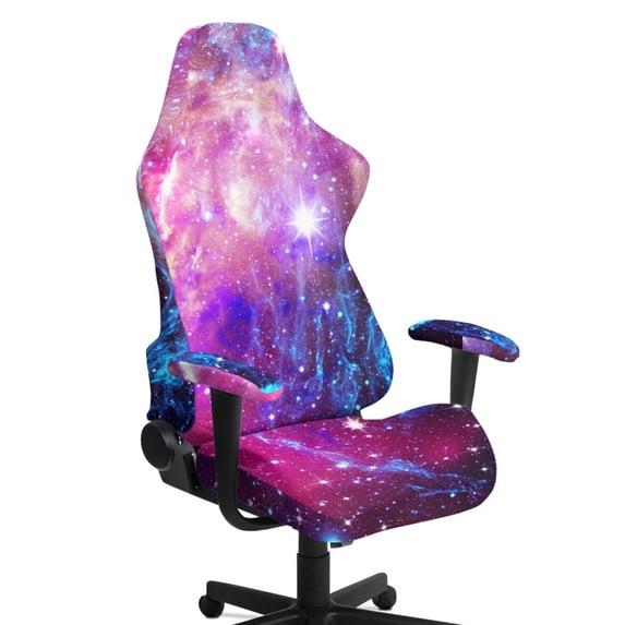 Whosucclay Galaxy Print Gaming Chair Cover, Stretchable Elastic Computer Desk Chair Cover with Armrest Covers, 4Pcs Soft Non Fading Office Chairs Covers Slipcovers