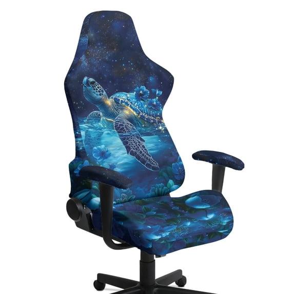 Whosucclay Galaxy Turtle Flower Print Gaming Chair Covers, Stretchable Computer Chair Slipcovers Cover Stretchable Elastic Machine Washable of Computer Game Office Chairs Cover