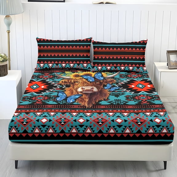 Whosucclay Geometric 3 Pieces Fitted Bedding Set, Soft Touch Bed Linen for Bedroom, 1 Fitted Sheet and 2 Pillowcases, No Flat Sheet Cozy Anti-Slip, Twin Size