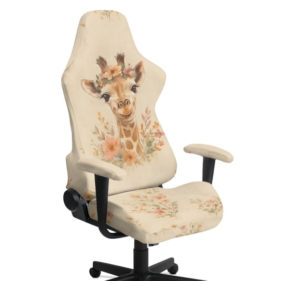 Whosucclay Giraffe Flower Print Gaming Chair Cover, Stretchable Elastic Computer Desk Chair Cover with Armrest Covers, 4Pcs Soft Non Fading Office Chairs Covers Slipcovers