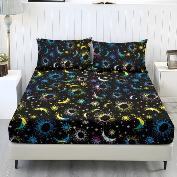 Whosucclay Glamorous Astrology Theme Three Piece Fitted Sheets for Men Kids, Soft Touch Smooth Fitted Sheet Set for Household, Twin Size