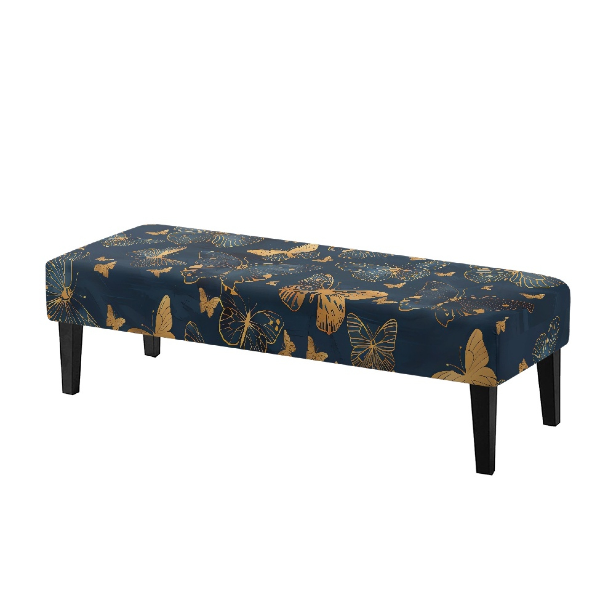 Whosucclay Golden Butterfly Print Stretch Dining Bench Cover Breathable ...