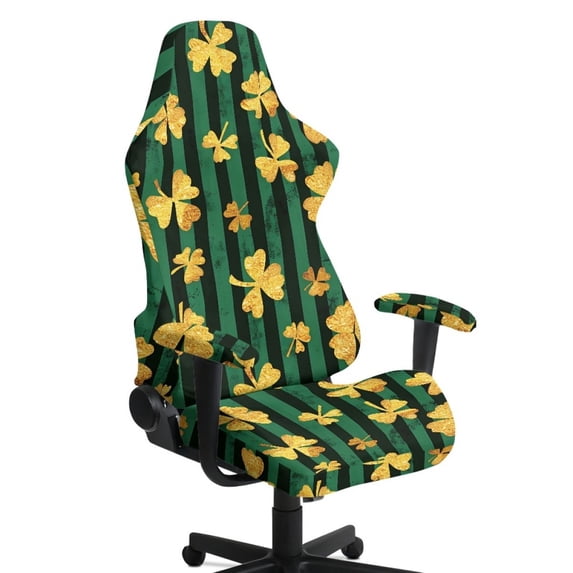 Whosucclay Golden Shamrock Strip Print Gaming Chair Cover Stretchable Rotating Desk Chair Protector Cover with Armrest Slipcovers Washable Slipcover for Office & Gaming Chairs St Patrick's Day Decor