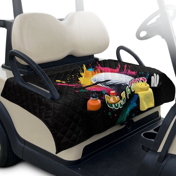 Whosucclay Golf Ball Splash Pattern Golf Cart Seat Cover Towel, 4 Convenient Pockets for Club Car EZGO Yamaha Carts, Breathable Fabric 51.18 x 30.3 inches