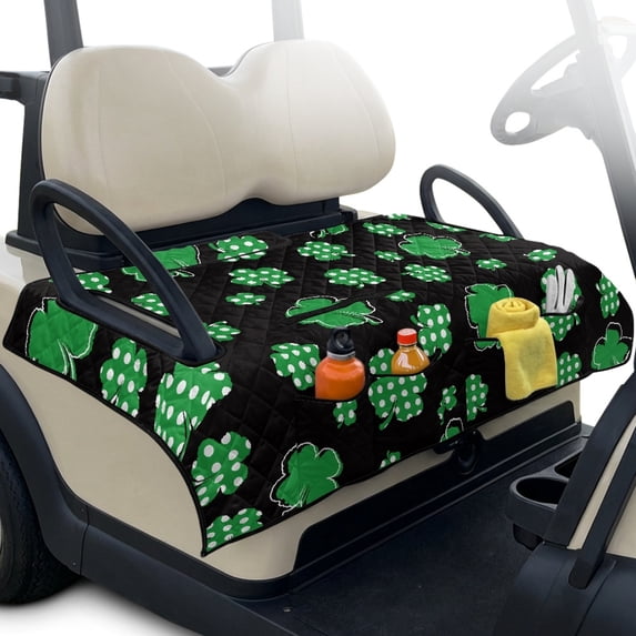 Whosucclay Golf Cart Accessory for Club Car EZGO Yamaha Carts, 4 Storage Pockets Golf Cart Seat Cushion Cover Golf Cart Seat Towel, Clover Pattern