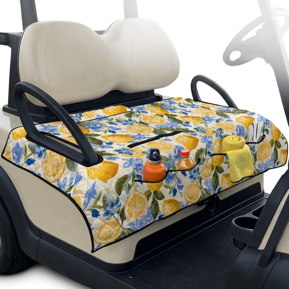 Whosucclay Golf Cart Seat Covers for Club Car Yamaha, Golf Cart Seat Covers 4 Front Pocket Golf Cart Seat Blanket, Lemon Floral Print