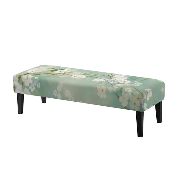 Whosucclay Green Cherry Blossoms Print Dining Room Bench Covers, Stretch Benches Seat Slipcovers Machine Washable Bench Seat Furniture Protector Universal Bench Protectors for Living Room