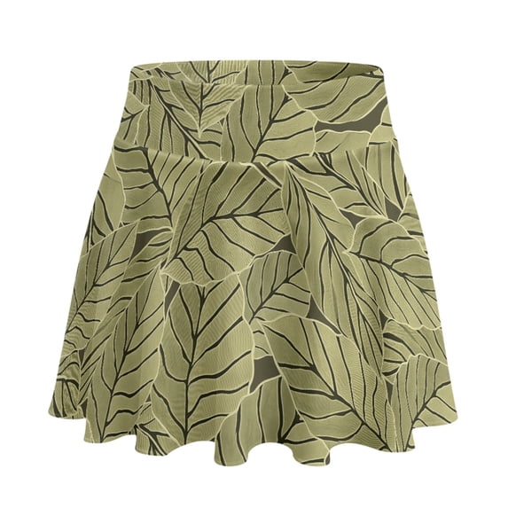 Whosucclay Green Leaf Pattern Athletic Skort, Built-in Shorts 2 Side Pockets Sports Skirts Inner Pockets Athletic Skorts for Yoga Tennis, Size X-Large