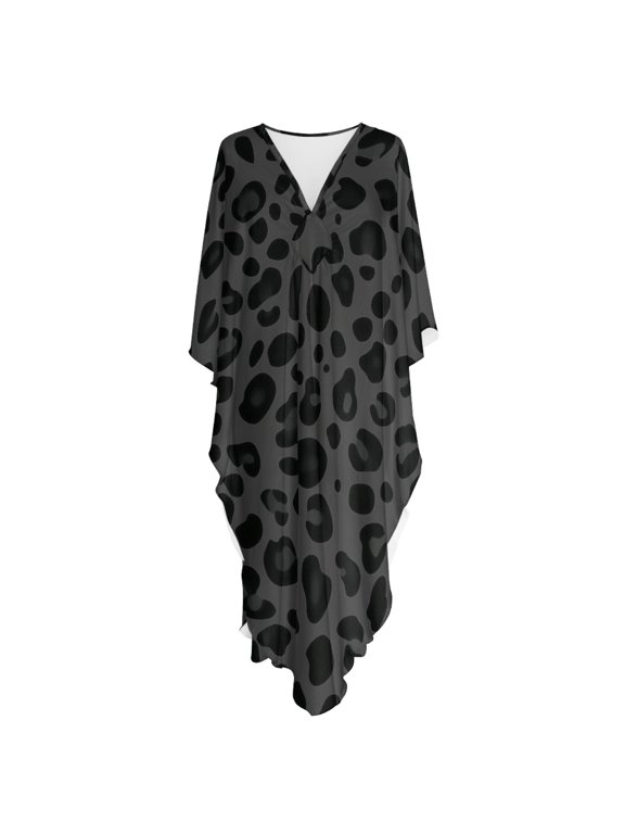 Grey Leopard Print, Beach Dress for Women Loose Fit Mumu Dress Oversized Maxi Length Kaftan Dress for 2026 Summer, Pool