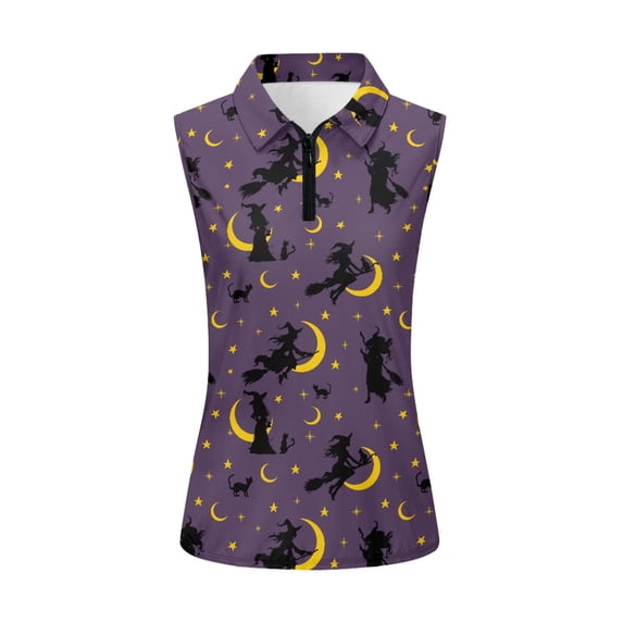 Whosucclay Halloween Moon Pattern Design Golf Vest Womens Golf Shirt for Ladies, Breathable Fashion for Running Athletic Outdoor