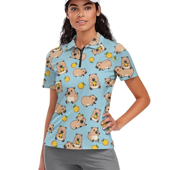 Whosucclay Hamster Orange Pattern Quick Dry Golf Polo Tops for Tennis Outdoor Travel, Lightweight Polo Shirts Elastic Polyester Tennis Shirts Size XX-Large