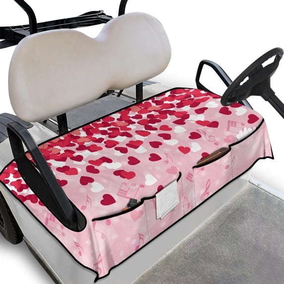 Whosucclay Heart Note Pattern with Multiple Pockets Protector, Anti-Wear With 4 Storage Pockets Golf Cart Seat Cover for Club Car Yamaha EZGO, 52.36"x 32.28"