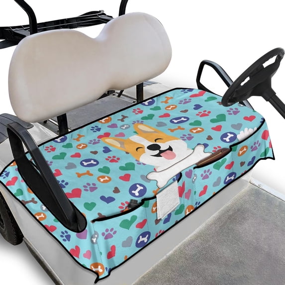 Whosucclay Heart-Shaped Corgi Pattern Washable Golf Cart Seat Cover, Anti‑Scratch One-Step Mount Golf Cart Seat Protector for Club Car EZGO Yamaha, 52.36" x 32.28"