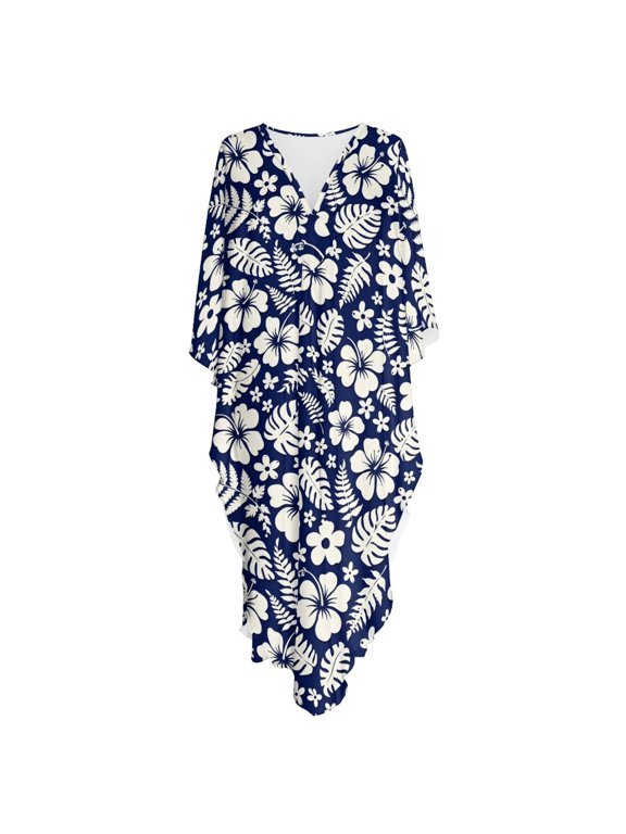 Hibiscus Floral Pattern, Long Cover Ups for Women Maxi Muumuu Dress Soft Lightweight Cover Up Dress for Cruise, Home