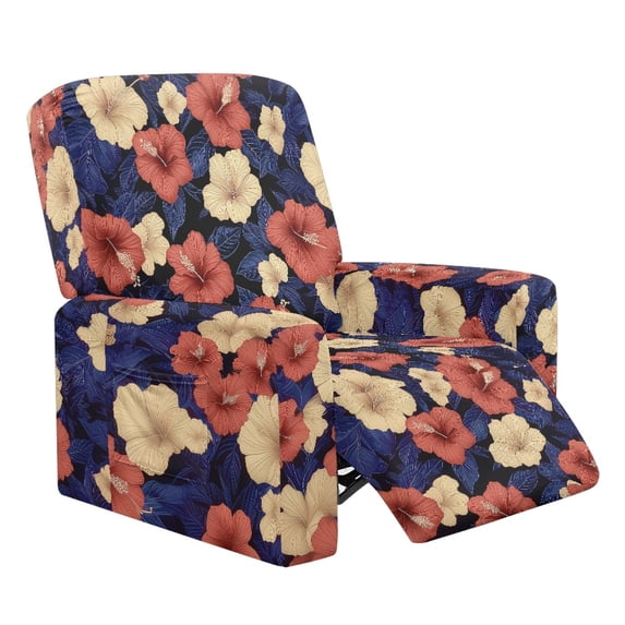 Whosucclay Hibiscus Leaf Print Recliner Covers 4 Pieces Stretch Recliner Chair Covers with Elastic Band Durable Recliner Sofa Slipcovers Washable Furniture Protector for Living Room