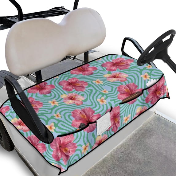 Whosucclay Hibiscus Waves Green Golf Cart Seat Protector, Anti‑Slip Comfort Cover for Most 2 Seats Wear-Resistant Golf Cart Seat Towel Blanket, 52.36"x 32.28"