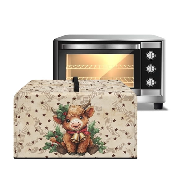 Whosucclay Highland Cattle Bell Music Notes Print Oil-Proof Kitchen Microwave Dust Cover Tear Resistant Protective Oven Cover Stain Resistant Easy to Clean Home Decoration Accessories-S