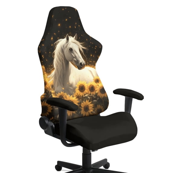 Whosucclay Horse Sunflower Print Gaming Chair Covers, Stretchable Computer Chair Slipcovers Cover Stretchable Elastic Machine Washable of Computer Game Office Chairs Cover