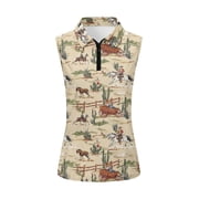 Whosucclay Horse and Cactus Pattern Womens Golf Shirt for Ladies, Soft 1/4 Zipper for Hiking Tennis, Easy Clean Quarter Zip Golf Shirts