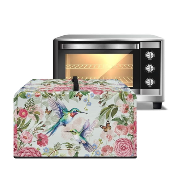 Whosucclay Hummingbird Butterfly Flower Print Dust Cover for Microwave Oven with Handle Heat-Resistant Machine Protector Multipurpose Scratch Resistant Protection for Toaster Oven, Air Fryer-L