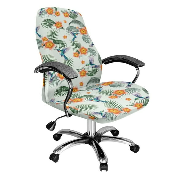 Whosucclay Hummingbird Hibiscus Palm Leaf Print Office Chair Cover, Removable Office Chair Slipcover Thick Office Chair Seat Cover Slipcover Anti-Slip High Back Chair Slipcover with Elastic Bottom-L