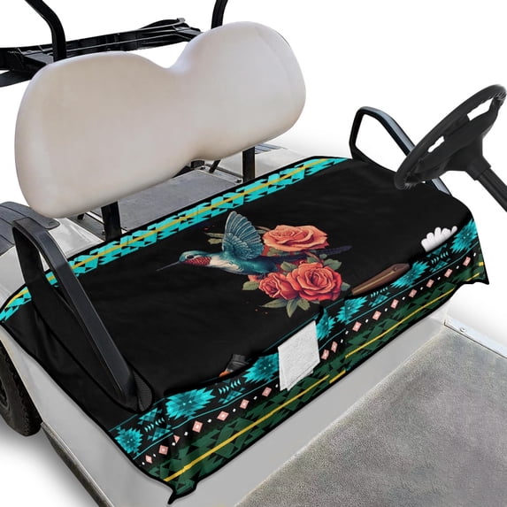 Whosucclay Hummingbird Yellow Roses Anti-Scratch Golf Cart Seat Cover, Thickened 4 Front Pockets Golf Cart Seat Protector for Yamaha EZGO Club Car, 52.36 x 32.28 inch