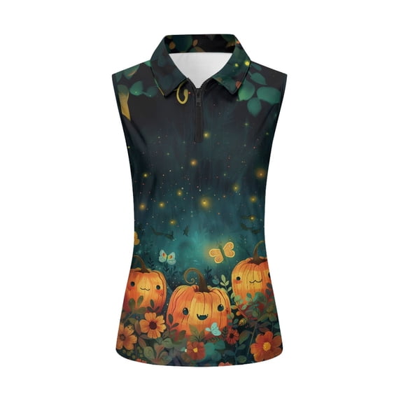 Whosucclay Jack-o'-lanterns Fireflies Tennis Athletic Tank Top for Ladies, Fashion Breathable for Golf Daily Sports, Stretchy Dry-Fit Golf Shirt for Women