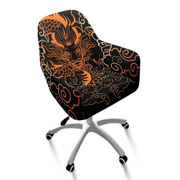 Whosucclay Japanese Dragon Cloud Print Swivel Accent Chair Covers Soft Dining Chair Cover Stretch Accent Office Desk Chair Slipcover Dustproof Arm Chair Protector for Home Office Living Room