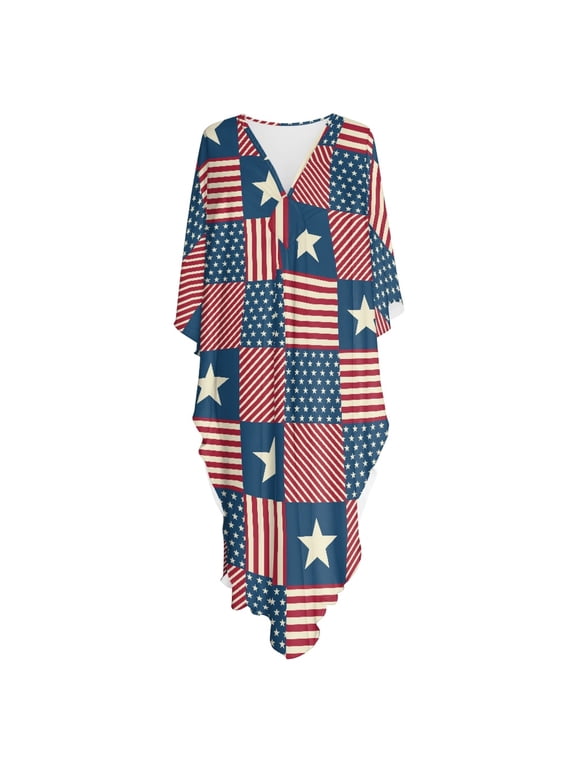 Kaftan Dress Plus Size Hawaiian Maxi Dress Caftan Dress, V Neck Maxi Length Kaftan Dress, American Flag Pattern
