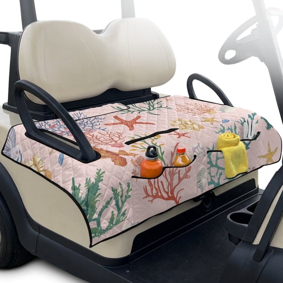 Whosucclay Keeps Seat Golf Cart Towel Seat Covers for Club Car Golf Cart, Travel-friendly 4 Convenient Pockets Golf Cart Seat Towel, Red Starfish