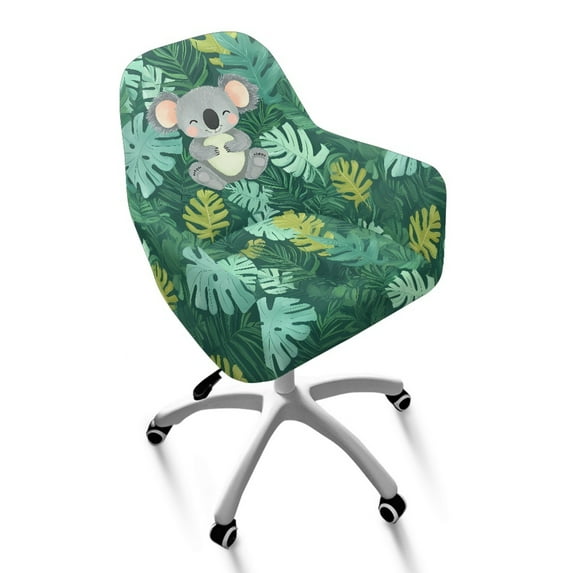 Whosucclay Koala Monstera Palm Leaf Print Swivel Armchair Accent Dining Chair Cover for Office, Stretch Curved Back Chair Covers Removable Curved Back Armrests Chair Protector for Party, Banquet