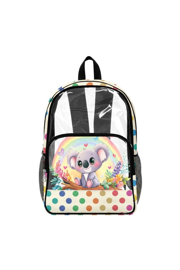 Koala Pattern Bookbag with Transparent Large Capacity Clear Backpack, Spacious 17 Inch Transparent Backpack for School Stadium Beach