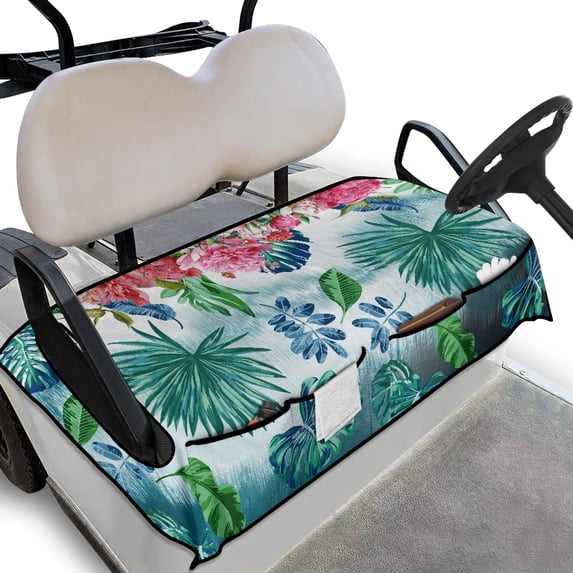 Whosucclay Leaf and Floral Pattern Thick Golf Cart Seat Cover, Elastic 4 Front Pockets Golf Cart Seat Protector for Club Car EZGO Yamaha, 52.36" x 32.28"