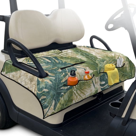Whosucclay Leaves Pattern Quilted Golf Cart Seat Covers 4 Convenient Pockets Golf Cart Seat Cushion Cover, All-Season Comfortable for 2-Person Golf Carts EZGO