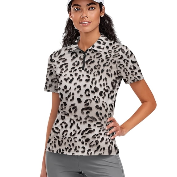 Whosucclay Leopard Pattern Print Tennis Shirts for Golf Outdoor, Breathable Polyester Polo Shirts Quick Dry Lightweight Golf Polo Tops Size XX-Large
