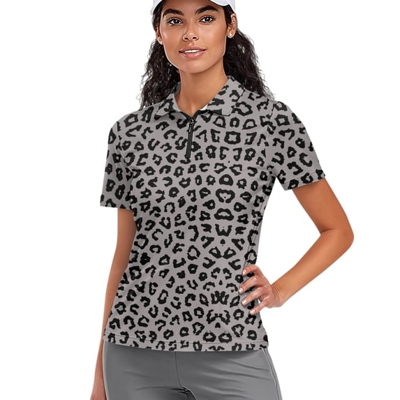 Whosucclay Leopard Print Pattern Quick Dry Tennis Short Sleeved Shirt, Polyester Tennis Shirts V Neck Moisture Wicking Women Short Sleeve Golf Shirts for Bowling Size Small