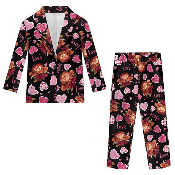 Whosucclay Little Cow Heart Boys Suit, Polyester Boys Suit Set for Party Performance Wedding, Adjustable Elastic Waist Anti Wrinkle Anti Deform
