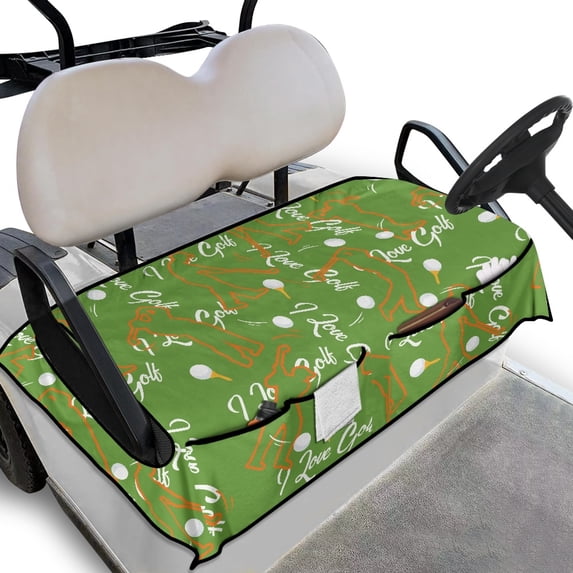 Whosucclay Love Golf Golf Cart Seat Cover, Breathable Golf Cart Seat Protector 4 Front Pockets Anti‑Fade Golf Seat Cover for More 2 Person Seats