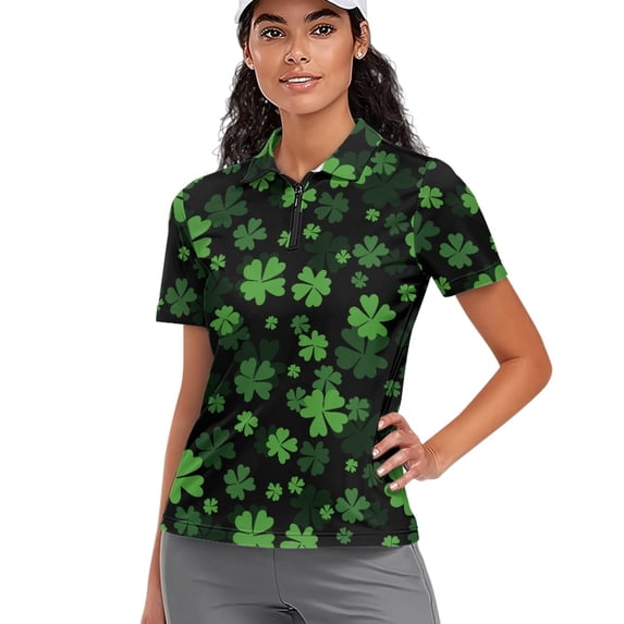 Whosucclay Lucky Four Leaf Clover Polo Shirts for Golf Exercise, Lightweight Polyester Workout Tennis Activewear Moisture Wicking Comfortable Tennis Shirts Size X-Small