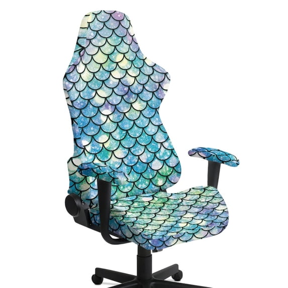 Whosucclay Mermaid Scale Print Gaming Chair Covers, Stretchable Computer Chair Slipcovers Cover Stretchable Elastic Machine Washable of Computer Game Office Chairs Cover