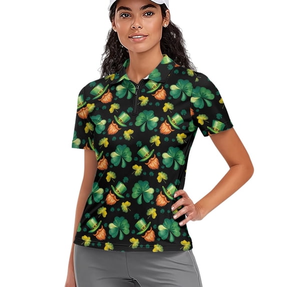 Whosucclay Moisture Wicking Golf Tops, Elf Hat Clover Polyester Stretch Quick Dry Polo Shirts for Tennis Outdoor Sports Golf Course Size Small
